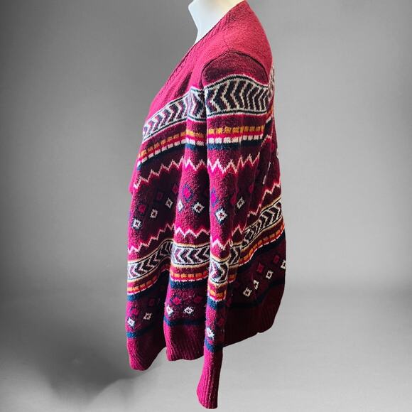 Hollister Boho Fair Isle Cardigan Sweater SZ Medium Cultural Open Front Western - Picture 4 of 6